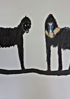 Ein gemaltes Bild von zwei Pavianen der K&uuml;nstlerin Barbara Plak.