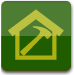 Symbol für Tagesstruktur: gelbes Haus mit Hammer innen vor grünem Hintergrund